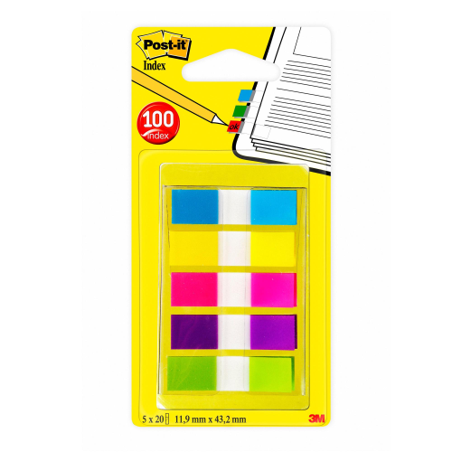 3M POST-IT INDEX MINI SET SEGNAPAGINA 11.9MMx43.2MM COLORI ASSORTITI CONF. 100 Pz.